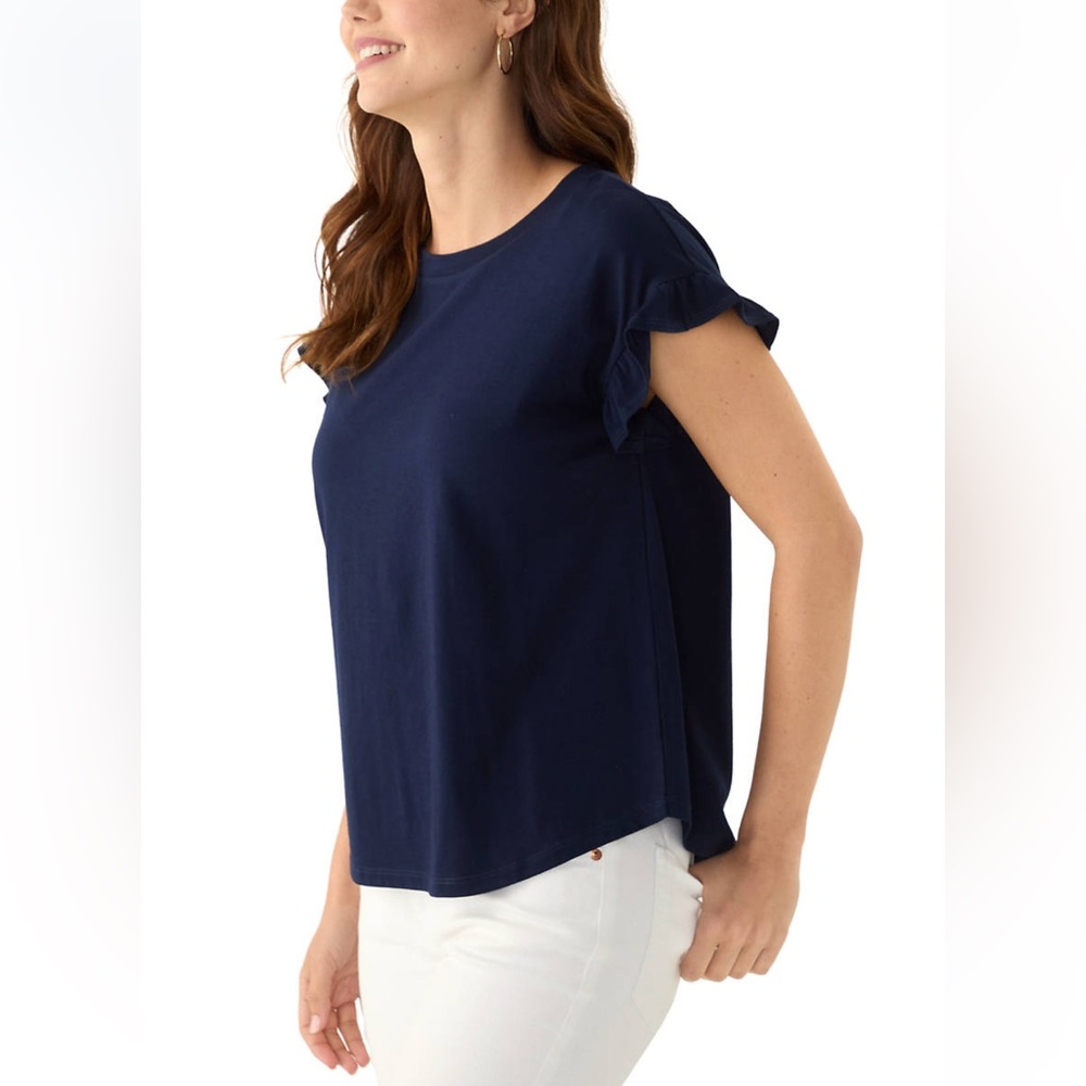 NWT Crown & Ivy Harbor Navy Core Ruffle Tee - Picture 3 of 6